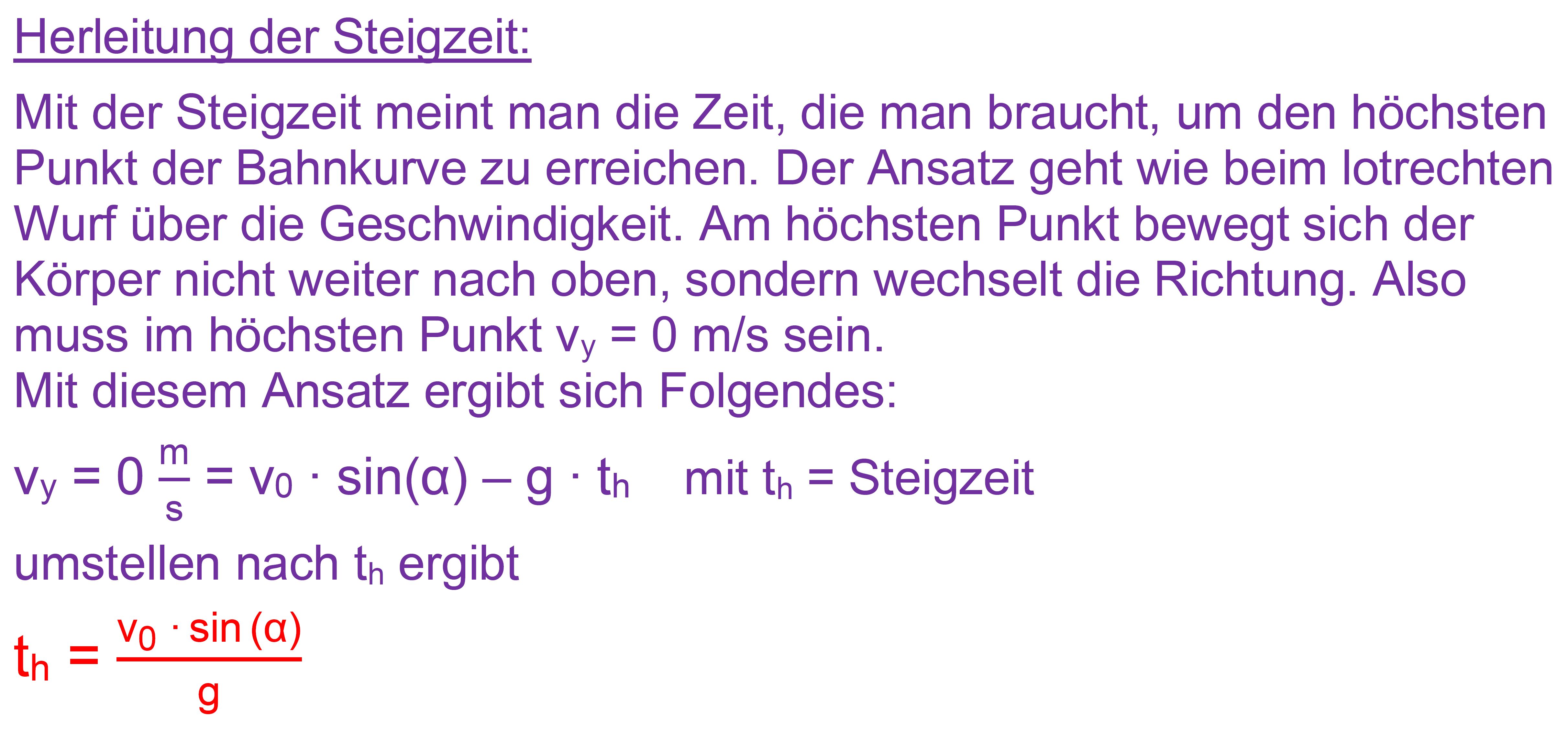 Wurfh he Und Steigzeit Wurfh he Und Steigzeit